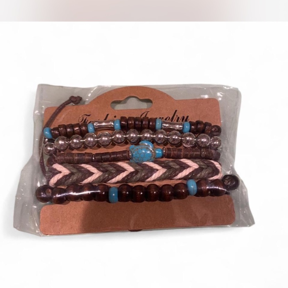 Brown and Blue Beaded Bracelet Set